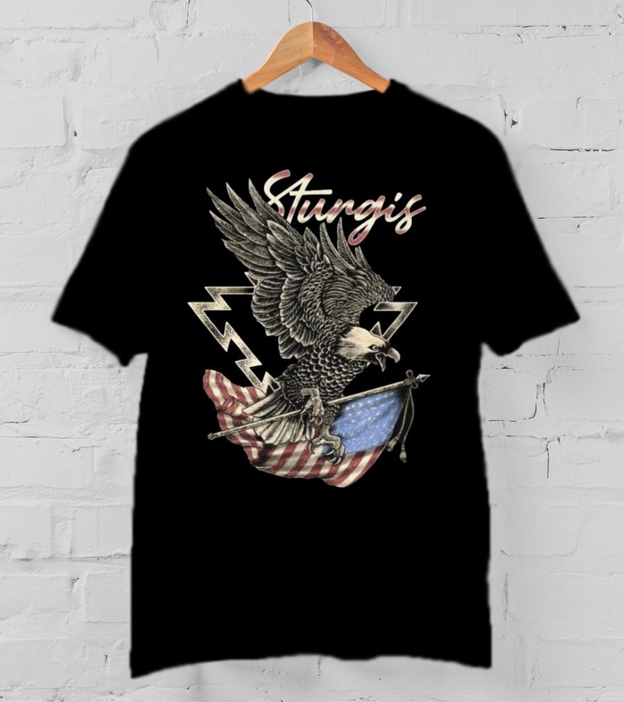 Sturgis 2025 Faded Glory 85th American Eagle Flag Lightning T-Shirt