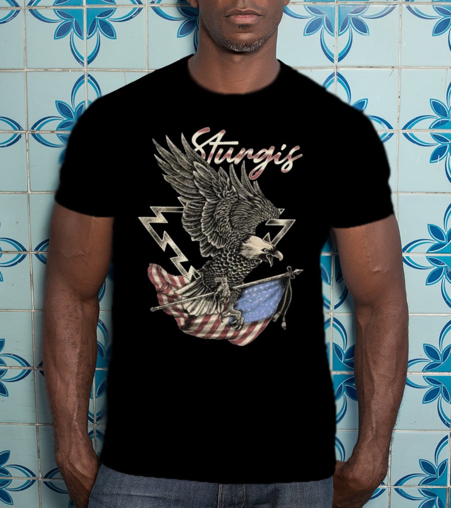 Sturgis 2025 Faded Glory 85th American Eagle Flag Lightning T-Shirt