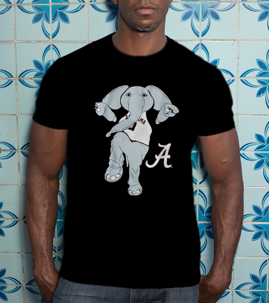 Alabama Crimson Tide Big Al Elephant Mascot Dancing With Script A Initial T-Shirt