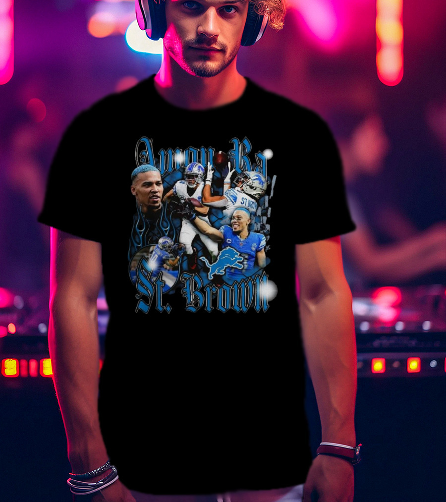 Amon Ra St. Brown Detroit Lions NFL Football Player Dynamic Collage T-Shirt