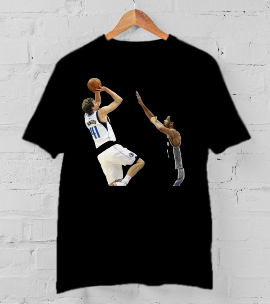 Dirk Nowitzki Fadeaway Jumper Over Tim Duncan NBA Iconic Moment T-Shirt