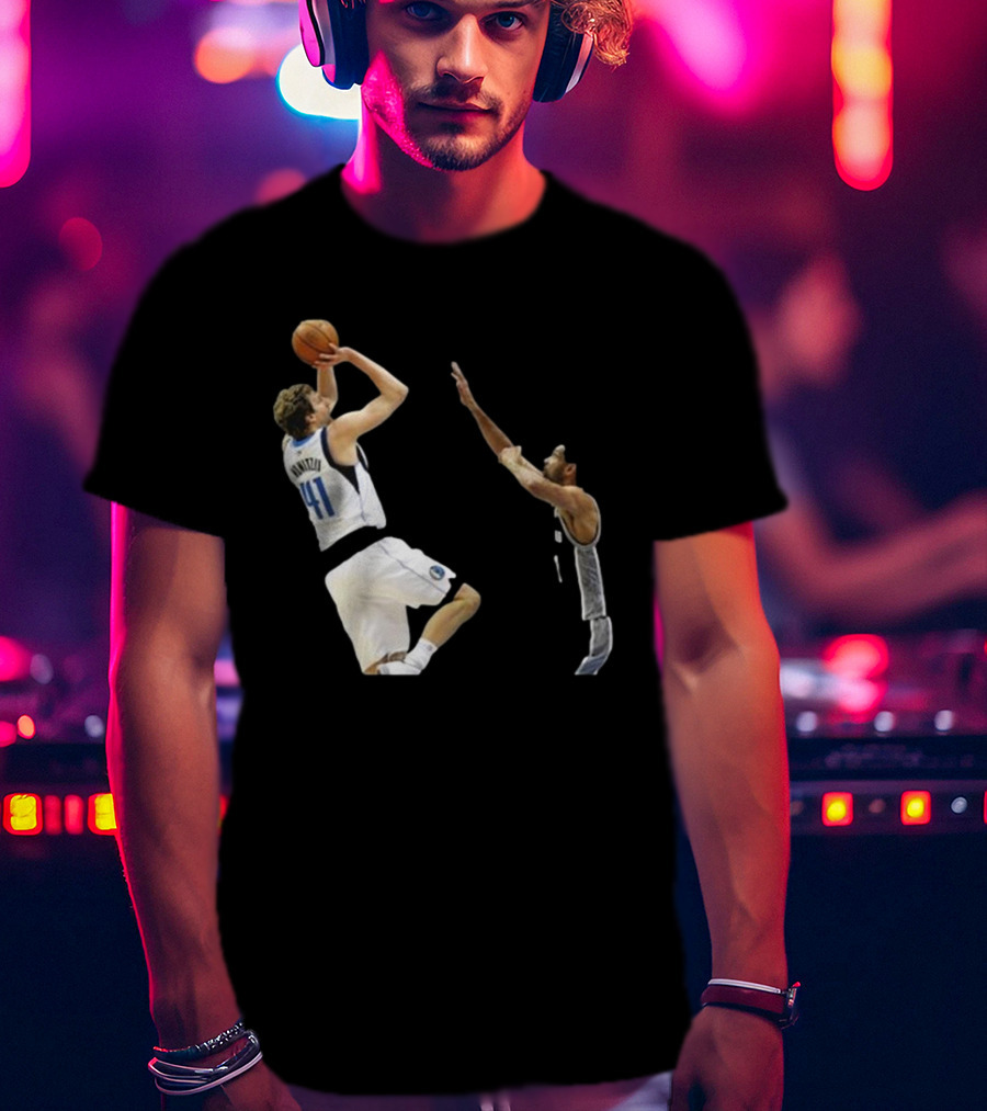 Dirk Nowitzki Fadeaway Jumper Over Tim Duncan NBA Iconic Moment T-Shirt