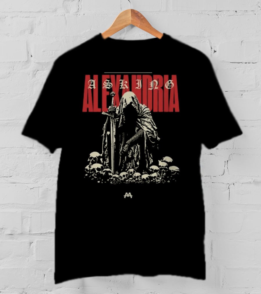 Asking Alexandria Skeleton Cloaked Figure With Sword Among Skulls T-Shirt