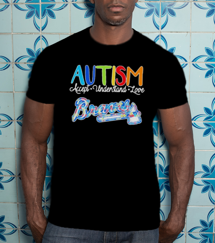 Autism Accept Understand Love Braves Multicolor Text And Baseball Bat Icon T-Shirt