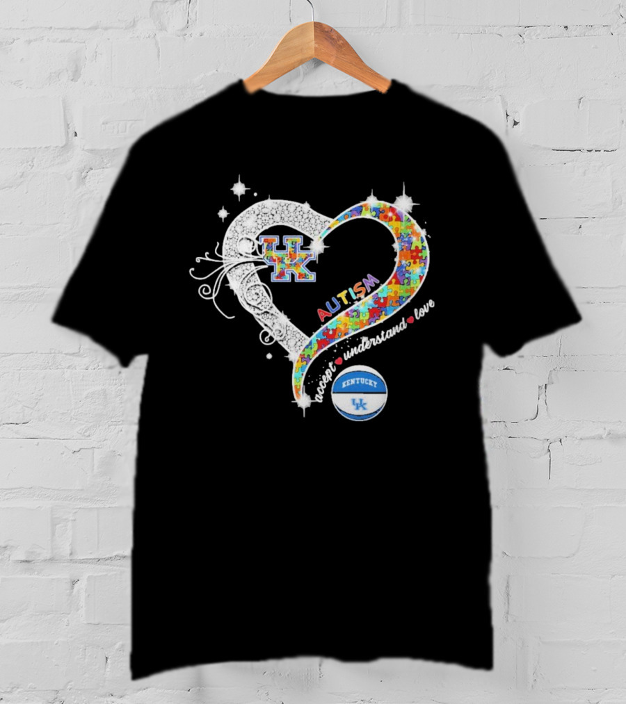 Autism Accept Understand Love Puzzle Heart Kentucky Wildcats UK Basketball T-Shirt