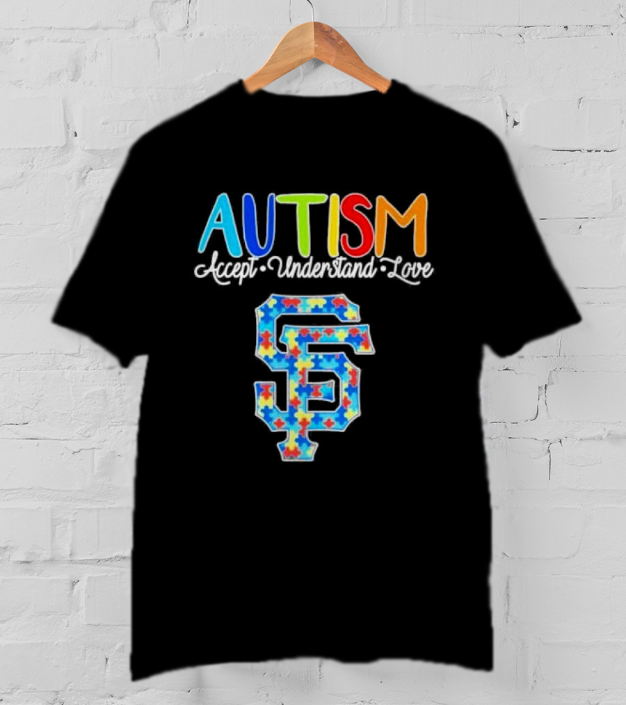 AUTISM Accept Understand Love San Francisco Giants Puzzle Pattern T-Shirt