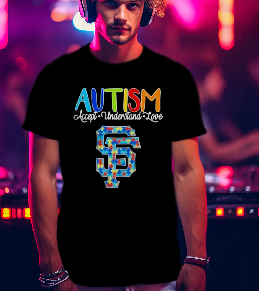 AUTISM Accept Understand Love San Francisco Giants Puzzle Pattern T-Shirt