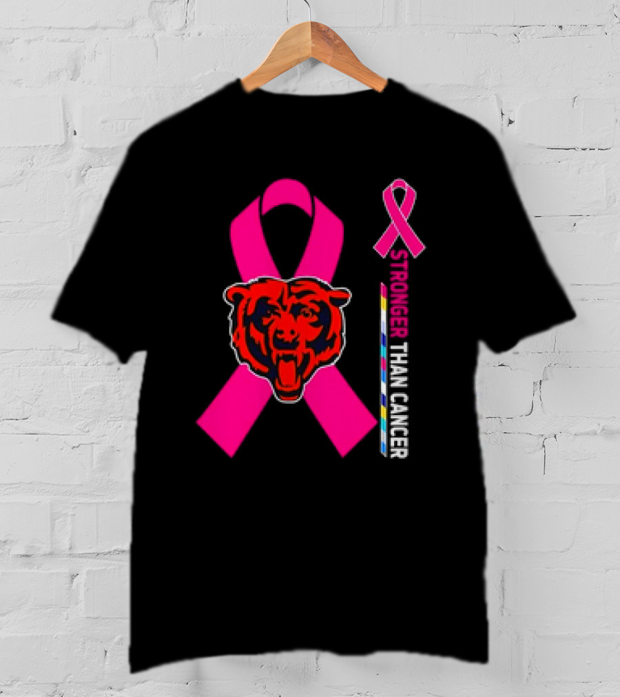 Chicago Bears Pink Ribbon Stronger Than Cancer Awareness T-Shirt