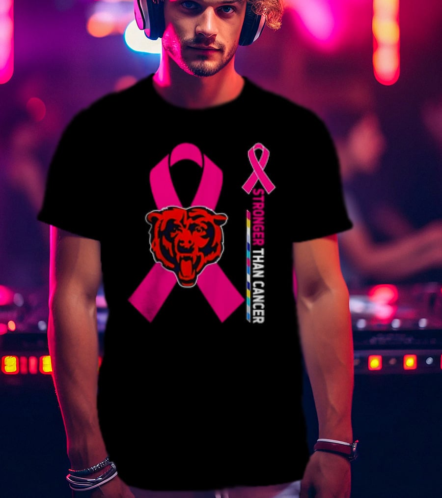 Chicago Bears Pink Ribbon Stronger Than Cancer Awareness T-Shirt