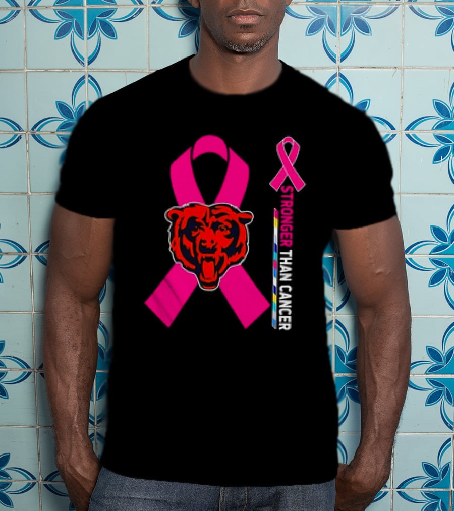 Chicago Bears Pink Ribbon Stronger Than Cancer Awareness T-Shirt