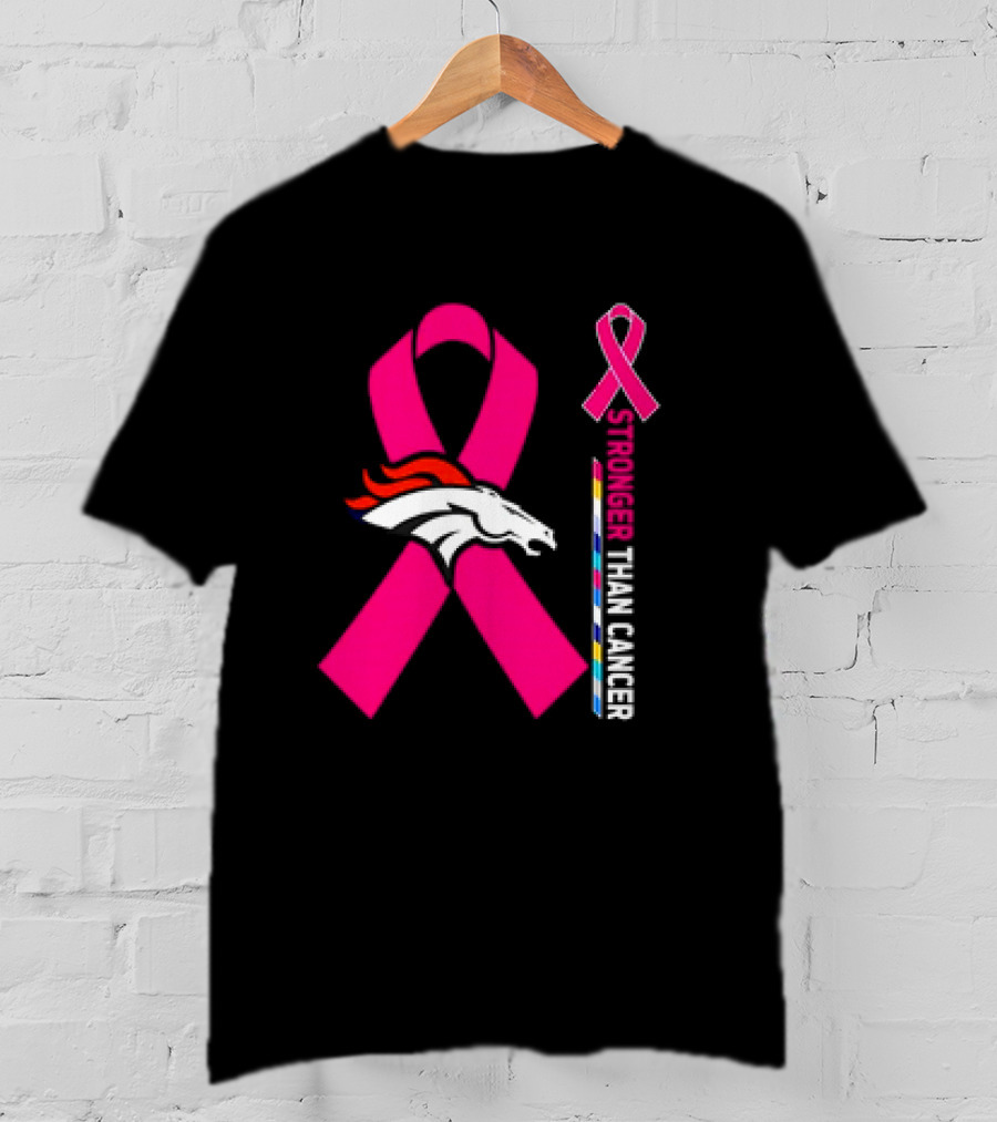 Denver Broncos Pink Ribbon Stronger Than Cancer Awareness T-Shirt