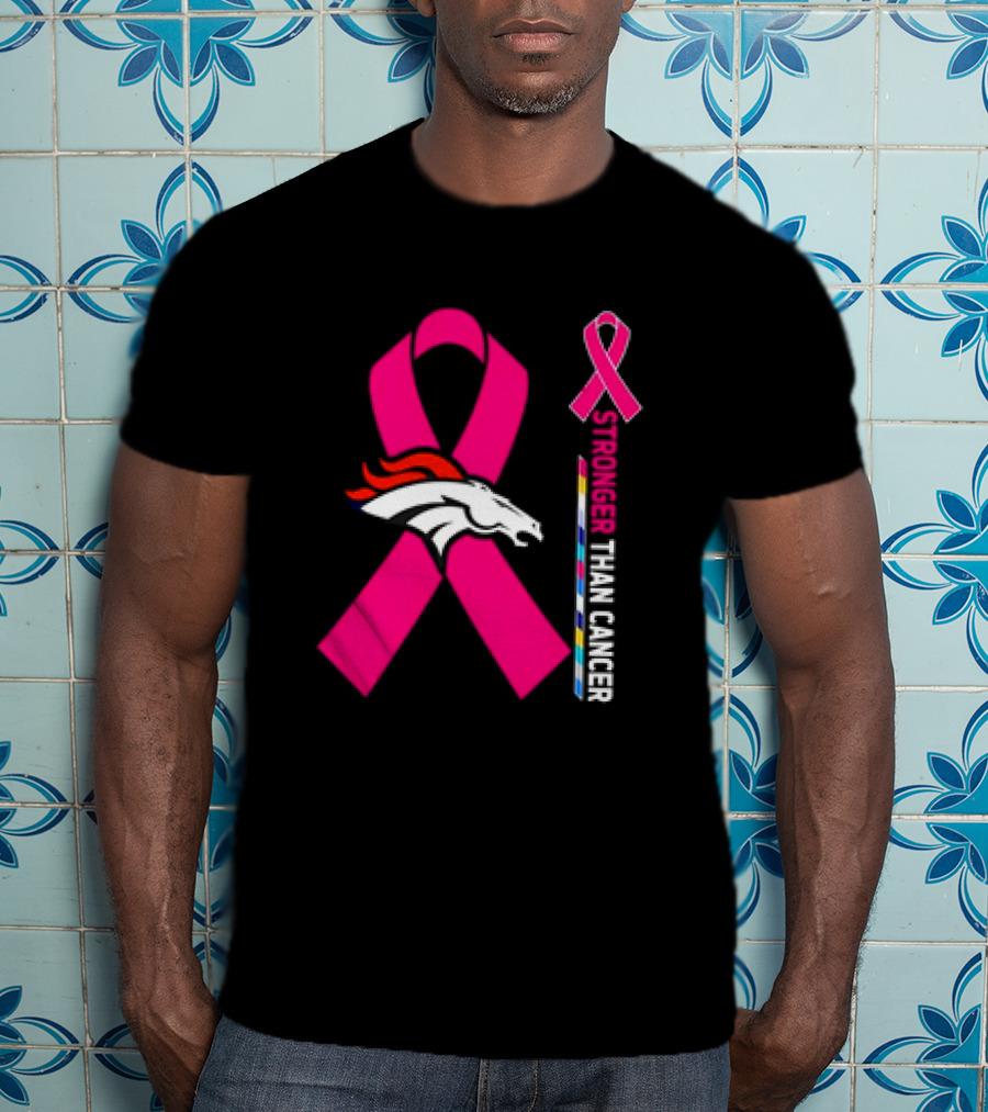 Denver Broncos Pink Ribbon Stronger Than Cancer Awareness T-Shirt