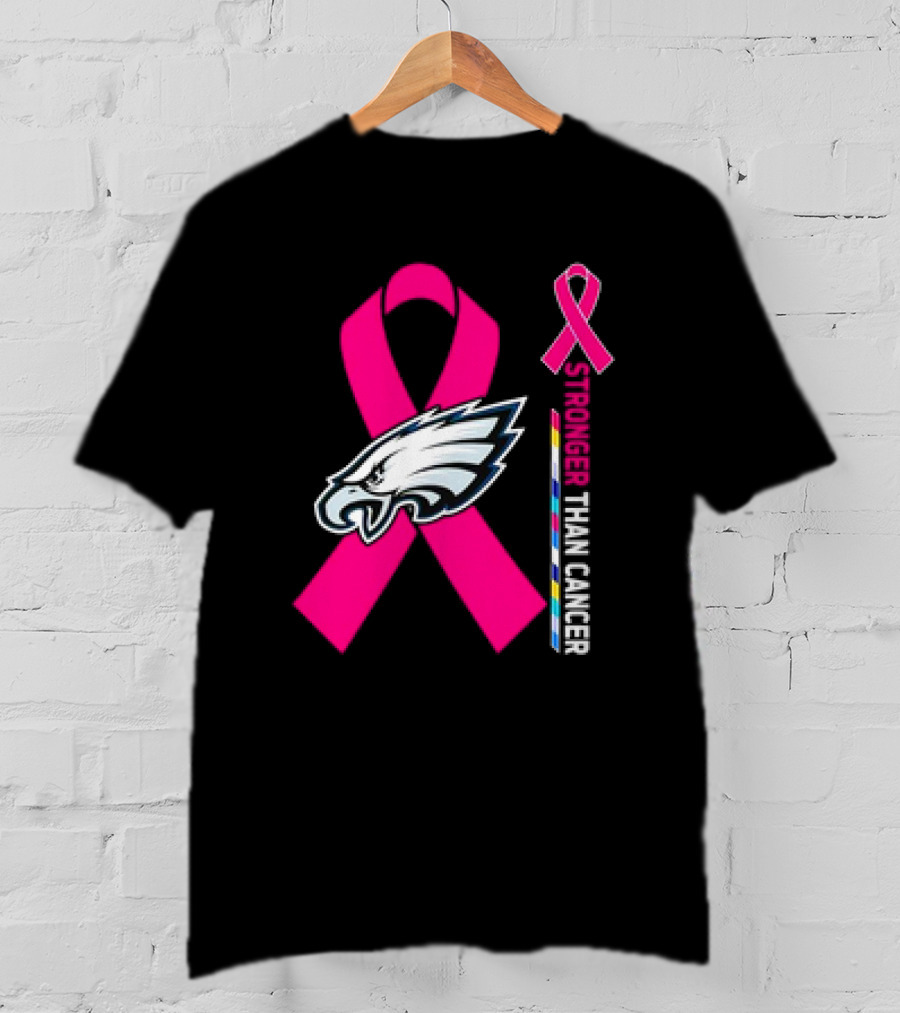 Philadelphia Eagles Breast Cancer Awareness Stronger Than Cancer Ribbon T-Shirt