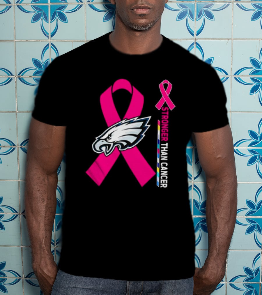 Philadelphia Eagles Breast Cancer Awareness Stronger Than Cancer Ribbon T-Shirt