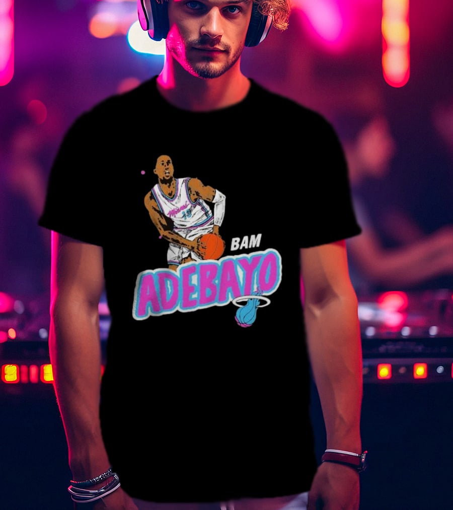 Bam Adebayo Miami Heat Retro Style Caricature With Basketball T-Shirt