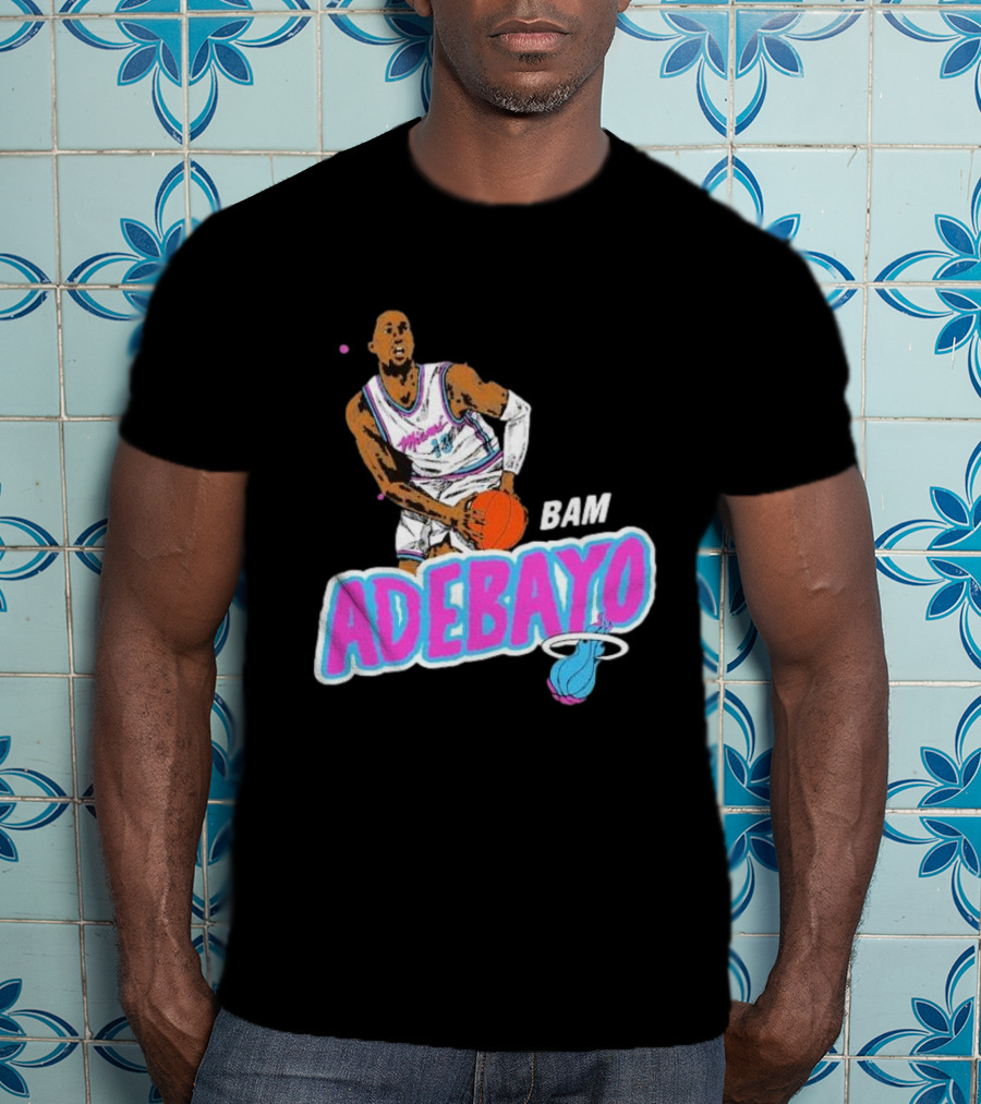 Bam Adebayo Miami Heat Retro Style Caricature With Basketball T-Shirt