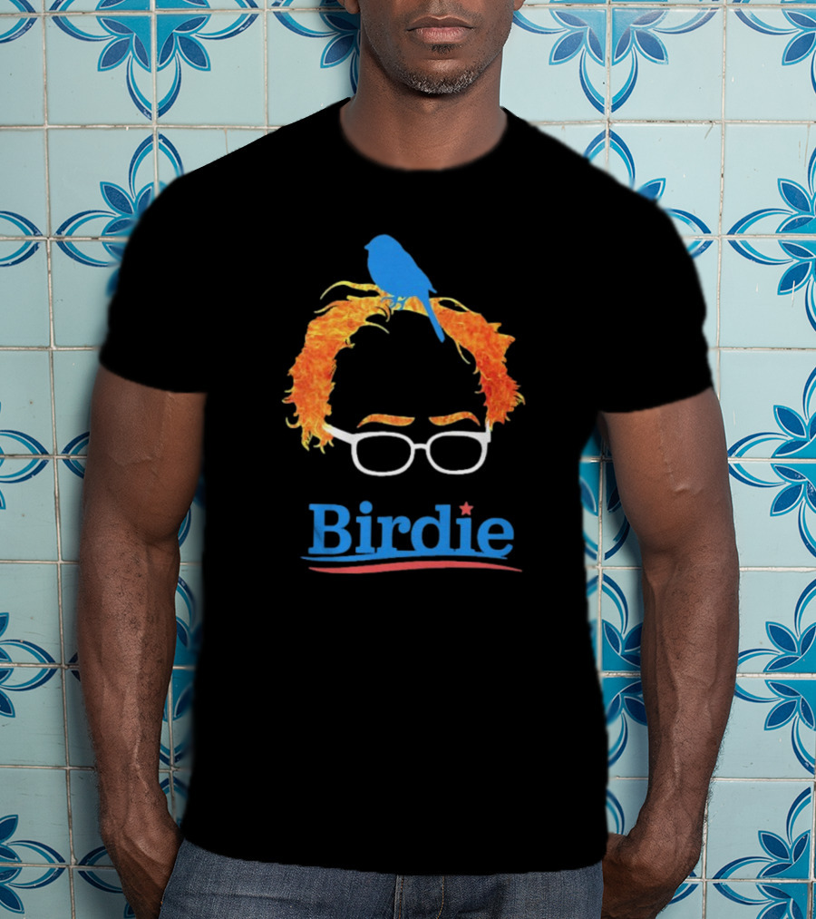 Birdie Sanders Blue Bird With Glasses And Orange Hair T-Shirt