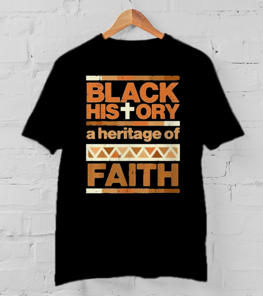 Black History Cross Heritage Of Faith African Pattern T-Shirt