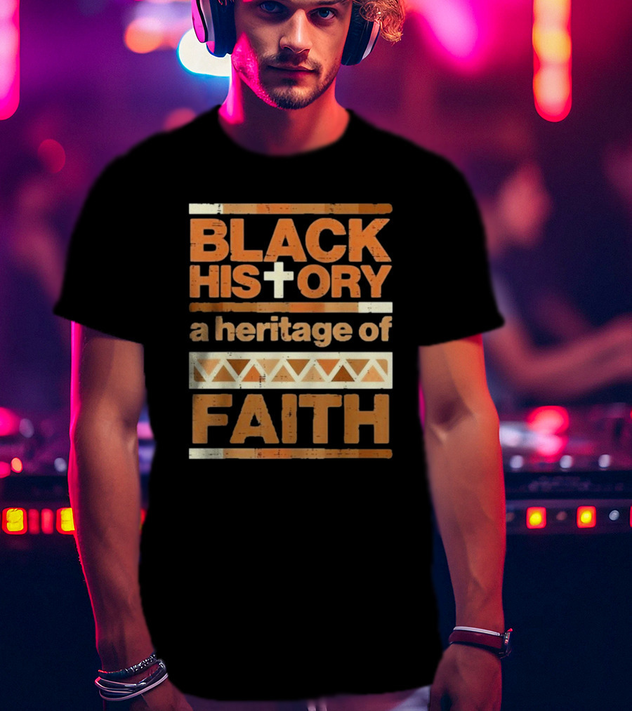 Black History Cross Heritage Of Faith African Pattern T-Shirt