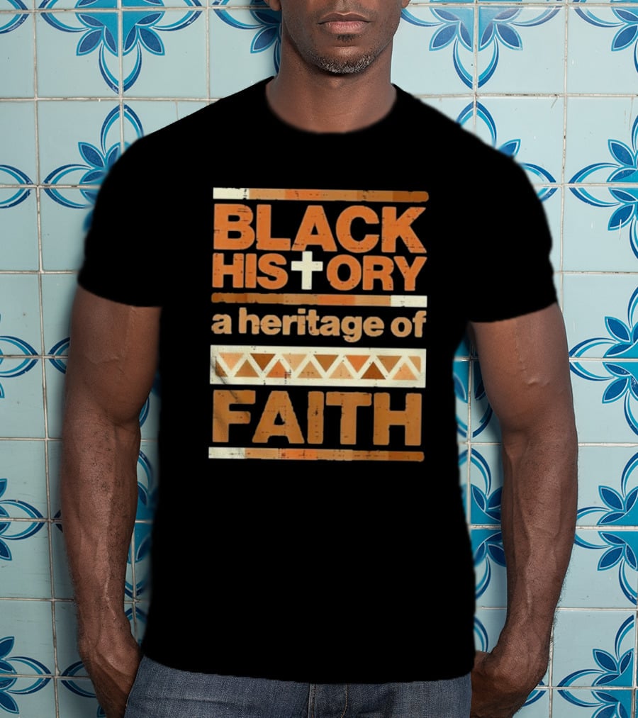 Black History Cross Heritage Of Faith African Pattern T-Shirt