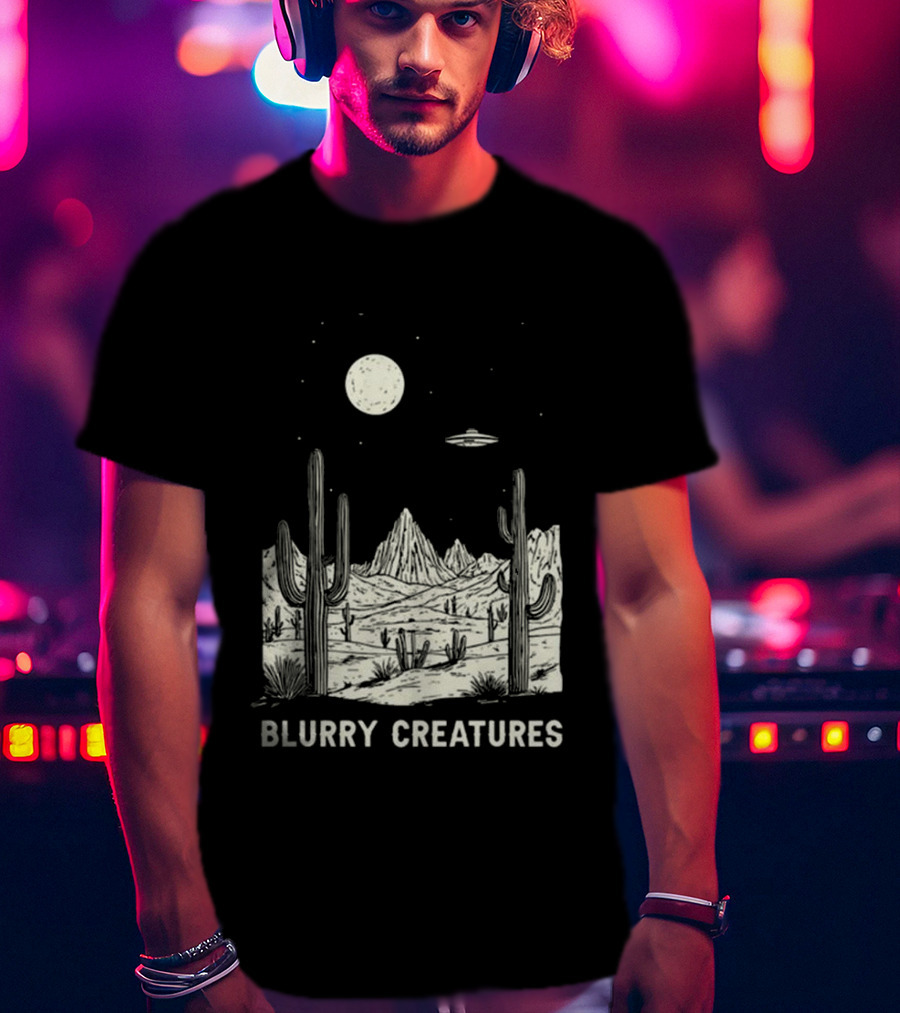 Blurry Creatures Desert Nights UFO Cactus Moon T-Shirt