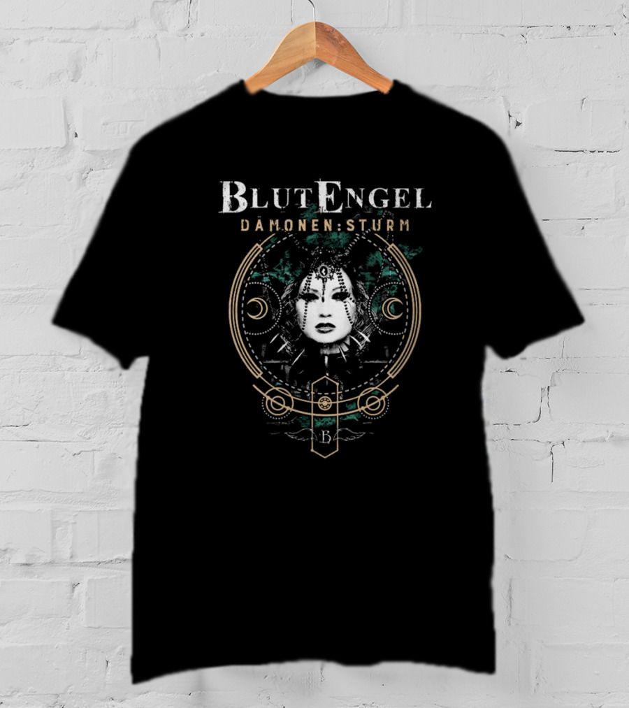 Blutengel Dämonen Sturm Crescent Symbol Gothic Face Art T-Shirt