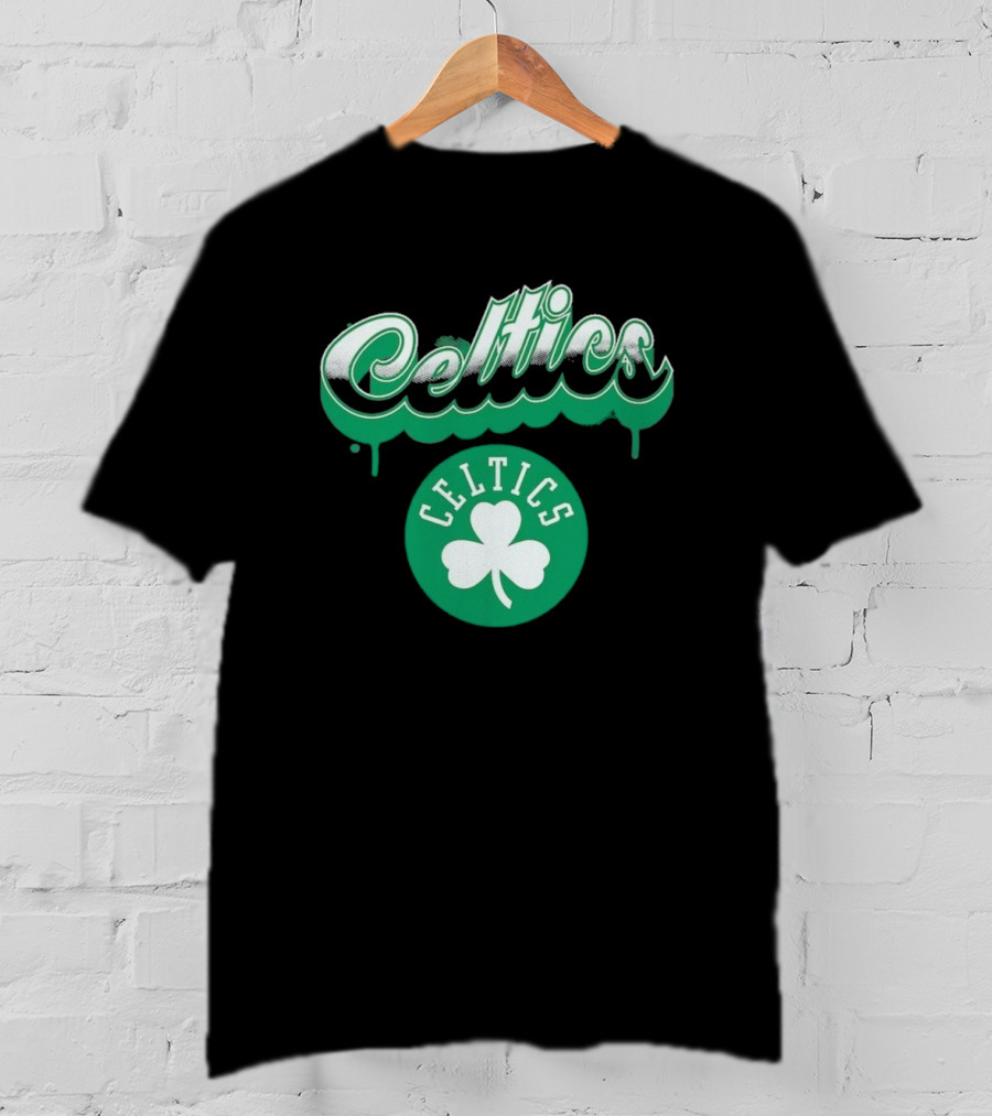 Boston Celtics Bubbly Script Green Clover Emblem T-Shirt