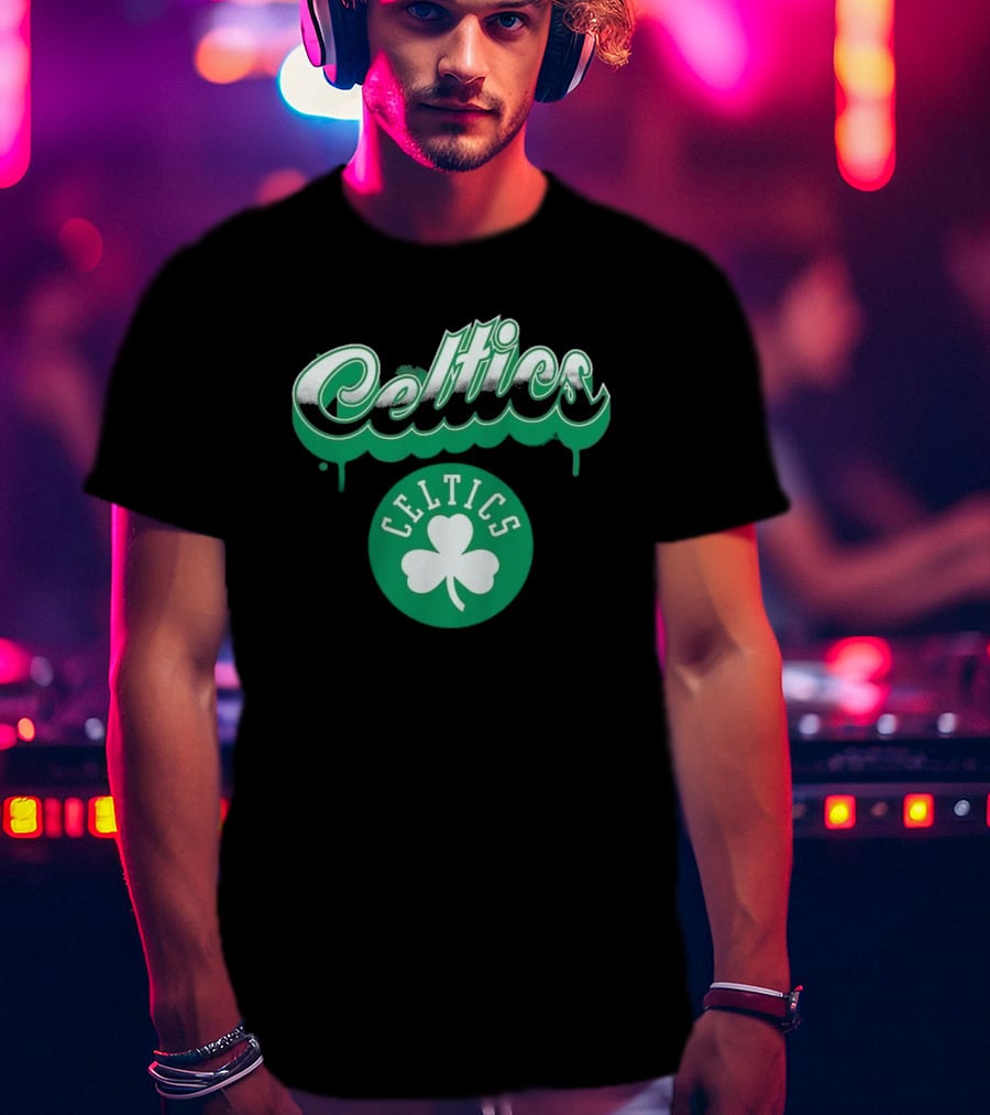 Boston Celtics Bubbly Script Green Clover Emblem T-Shirt