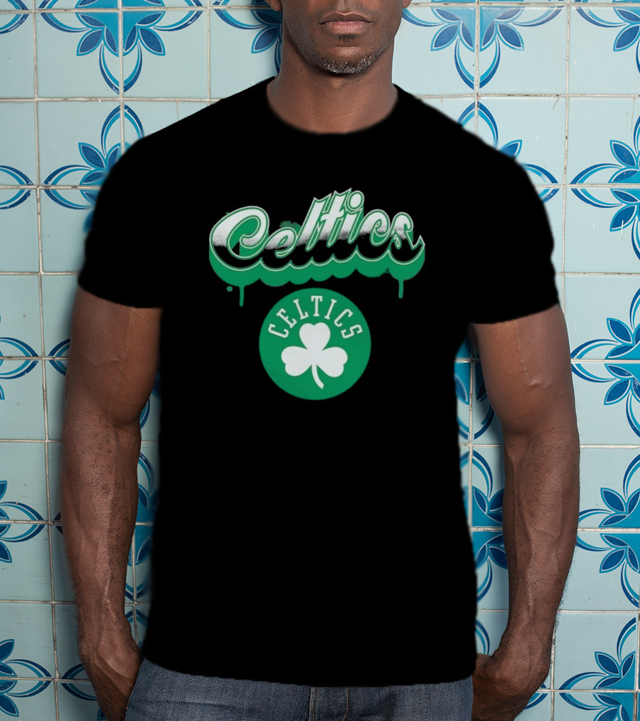 Boston Celtics Bubbly Script Green Clover Emblem T-Shirt