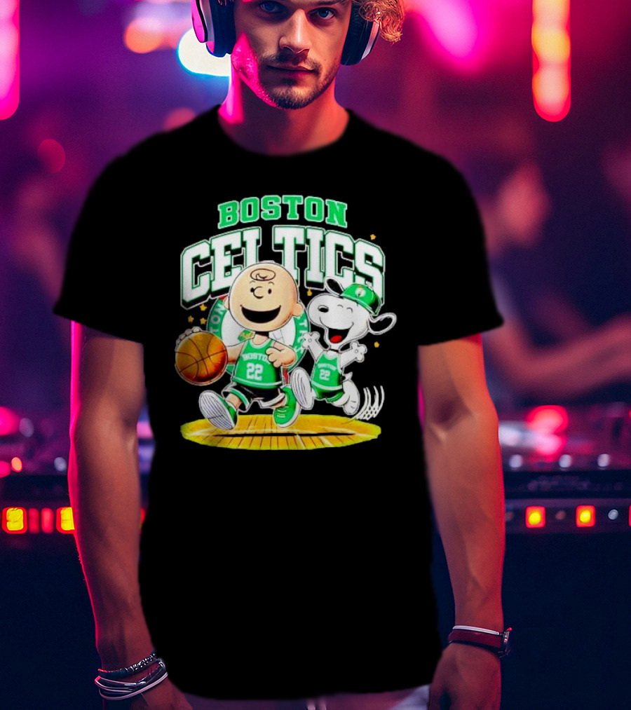 Boston Celtics Charlie Brown Snoopy Basketball Fan Fun T-Shirt