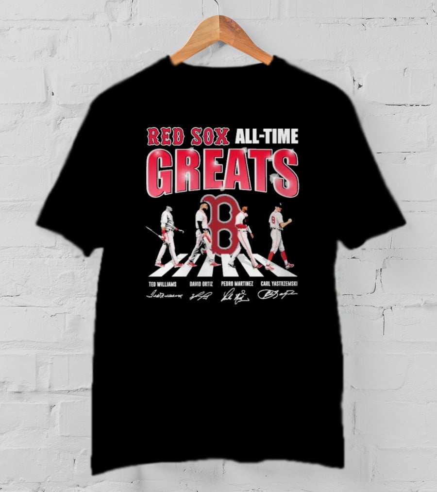 Red Sox All-Time Greats Ted Williams David Ortiz Pedro Martínez Carl Yastrzemski Signatures T-Shirt