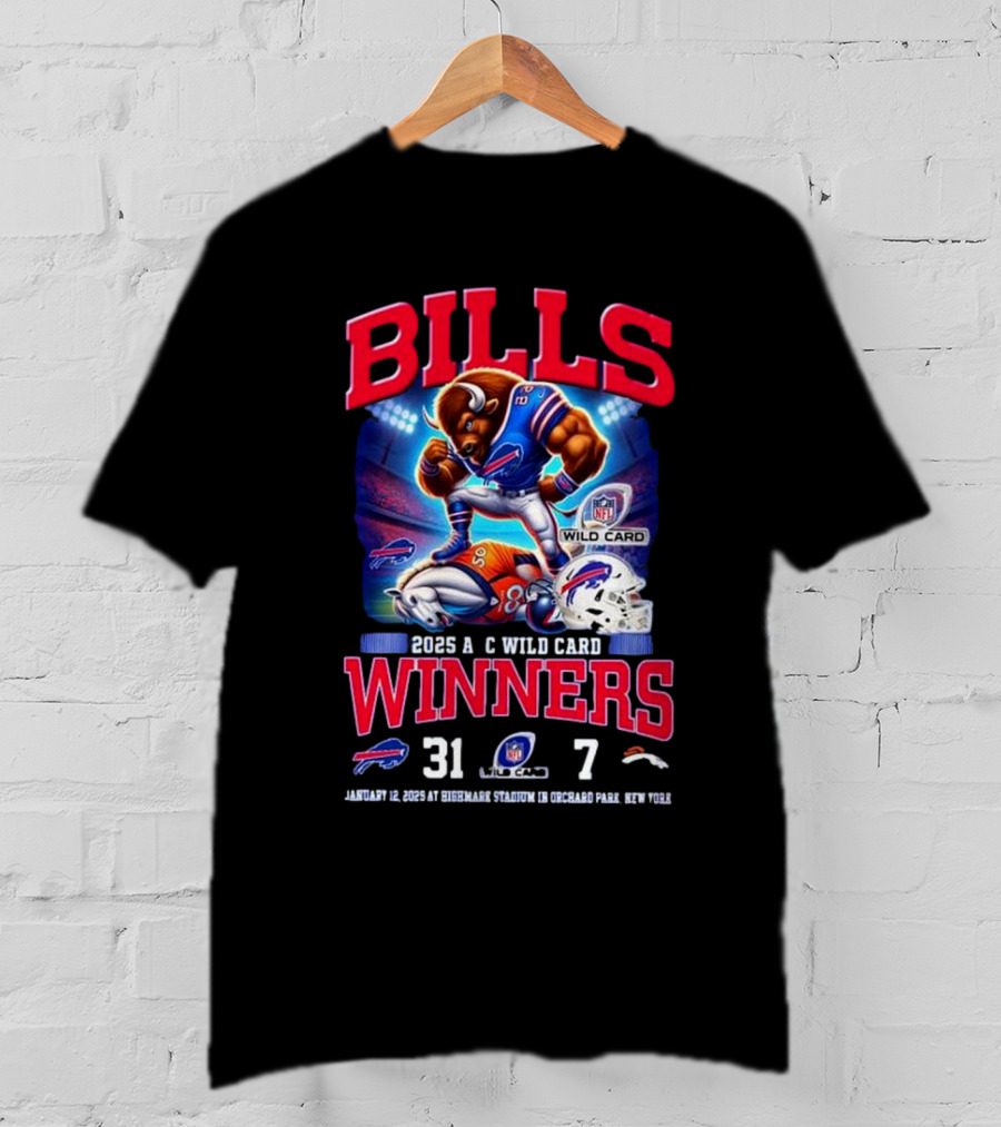 Buffalo Bills 2025 AFC Wild Card Winner Beat Denver Broncos 31-7 Mascot T-Shirt