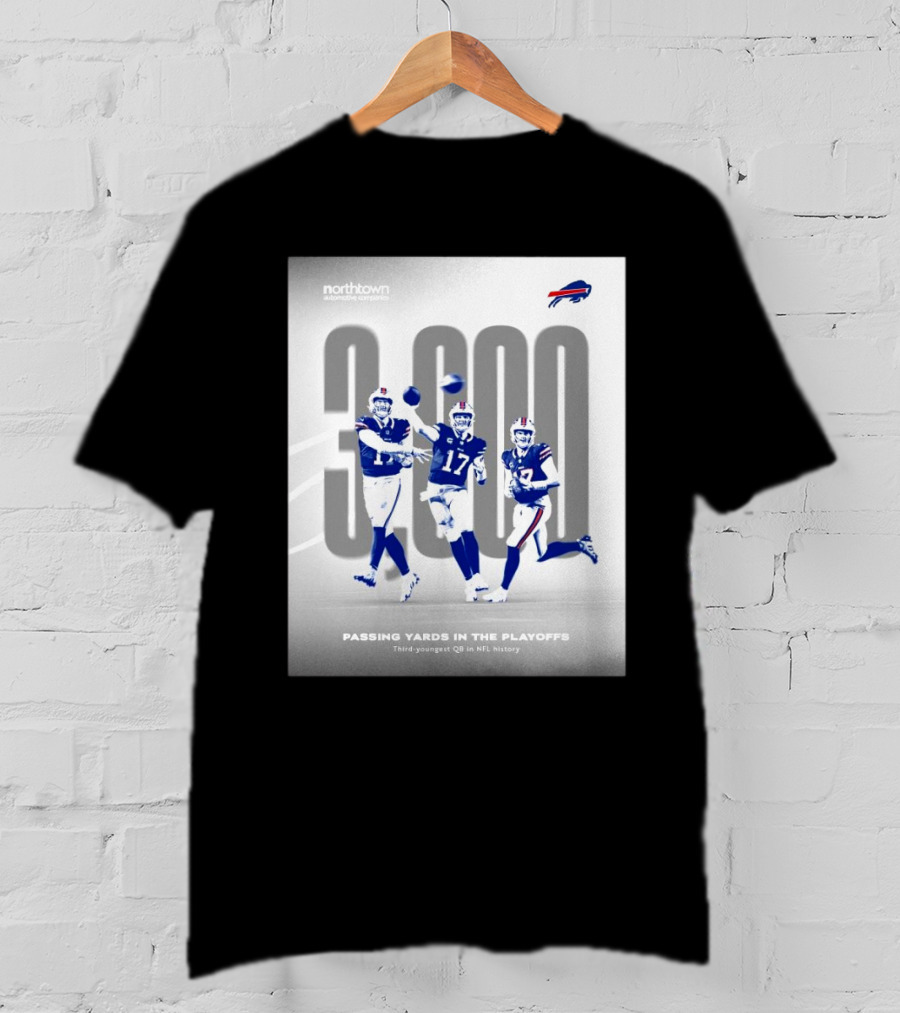 Buffalo Bills 3000 Passing Yards In The Playoffs Third-Youngest QB In NFL History T-Shirt