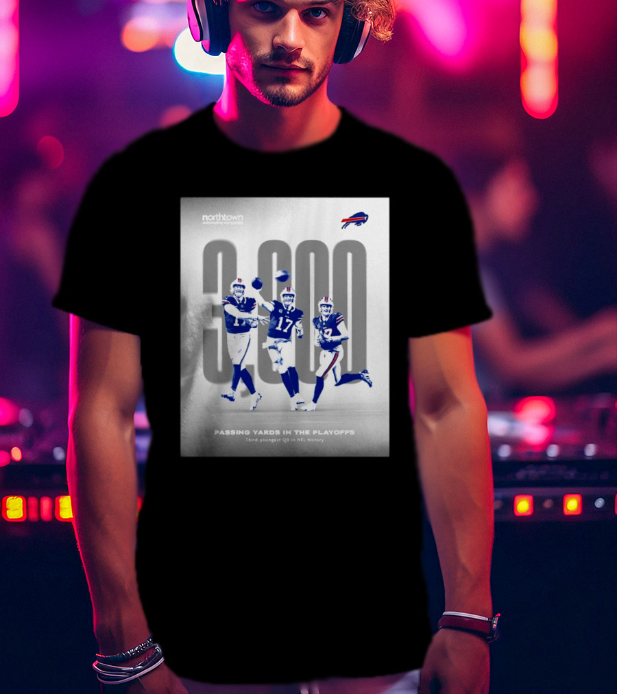 Buffalo Bills 3000 Passing Yards In The Playoffs Third-Youngest QB In NFL History T-Shirt