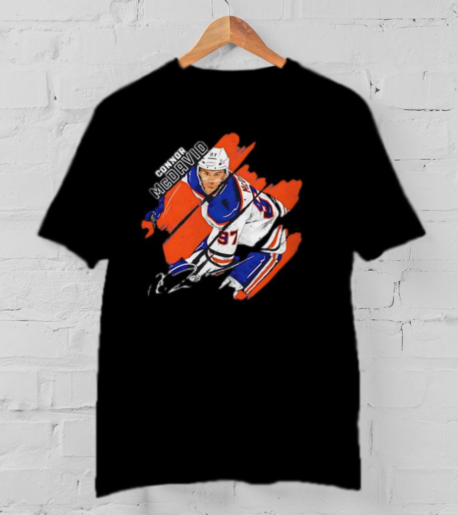 Connor McDavid Edmonton Oilers NHL Hockey Stripes Signature Vintage T-Shirt