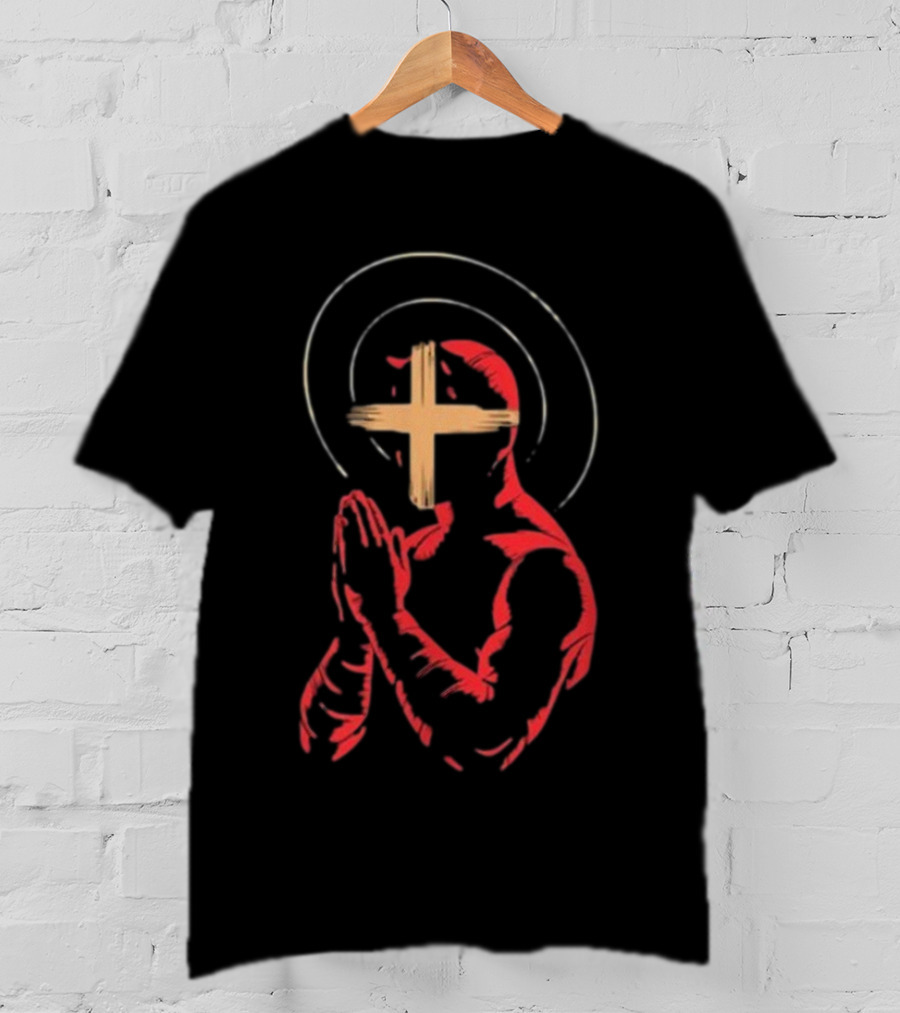 Red Praying Figure With Halo And Cross Conviction T-Shirt