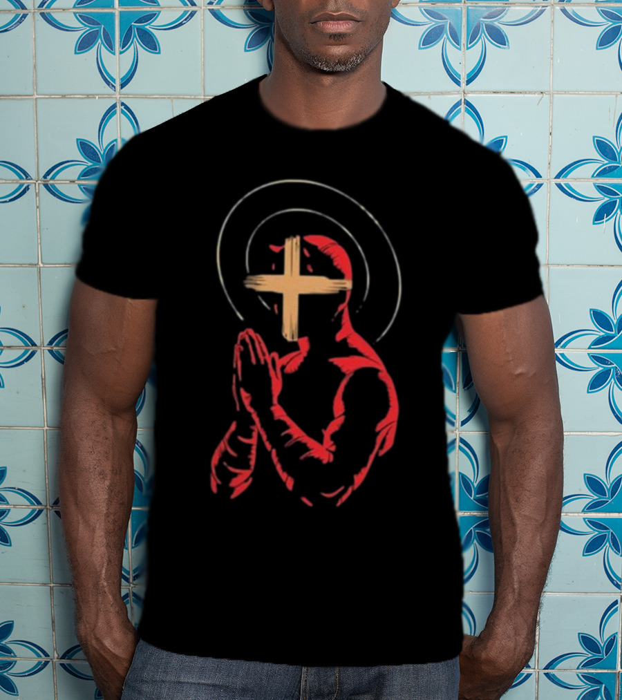 Red Praying Figure With Halo And Cross Conviction T-Shirt
