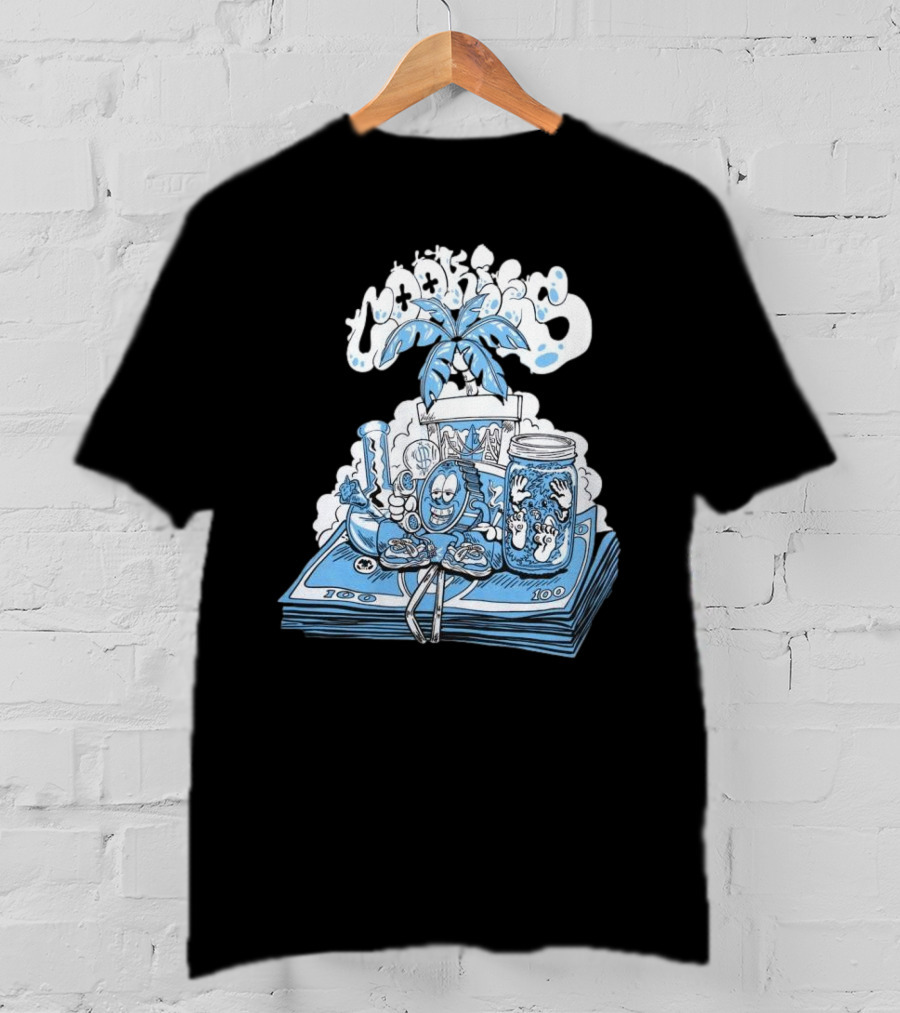 Cookiessf Laid Back Smoking Character With Money And Marijuana Elements T-Shirt