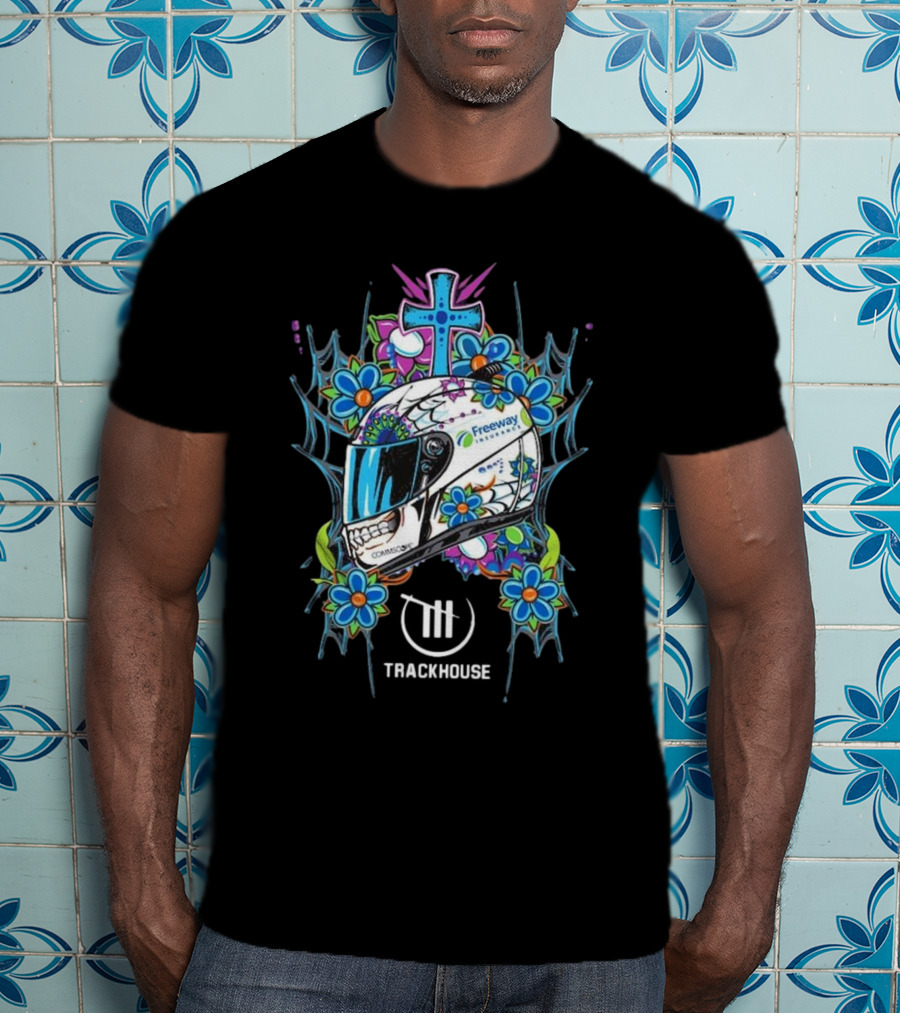 Daniel Suarez Trackhouse Racing Team Collection Black Helmet T-Shirt