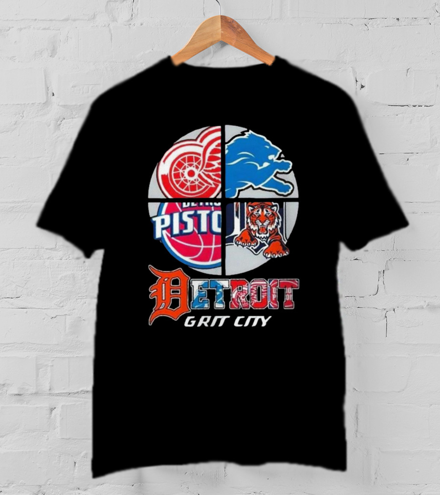 Detroit Grit City Red Wings Lions Tigers And Pistons Logo 2025 T-Shirt