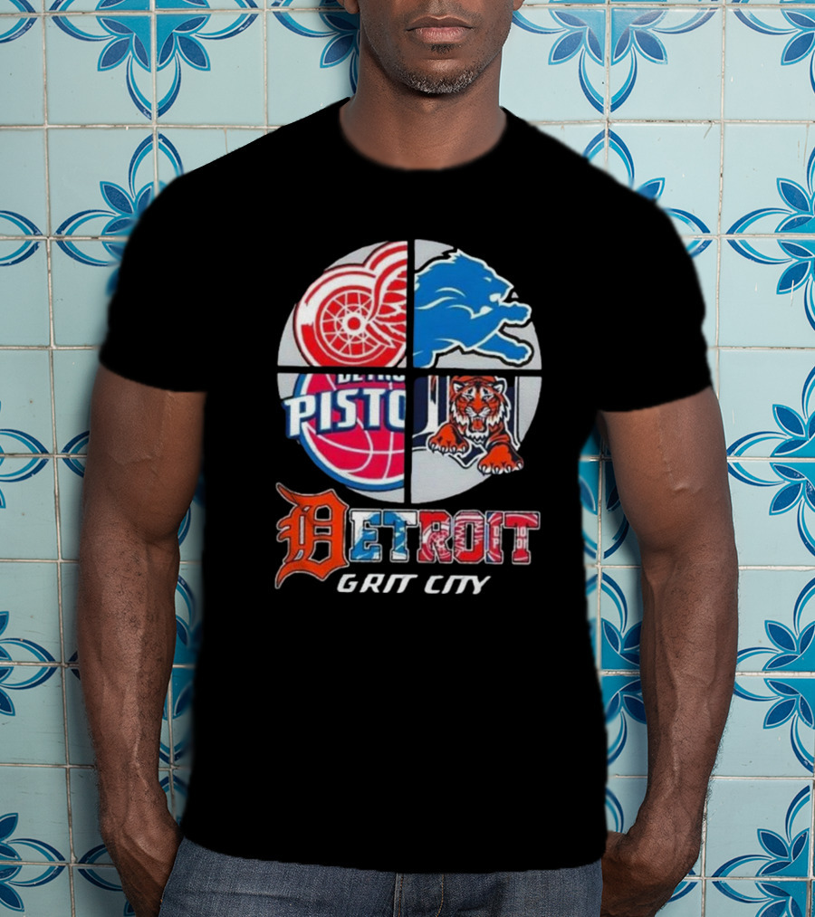 Detroit Grit City Red Wings Lions Tigers And Pistons Logo 2025 T-Shirt