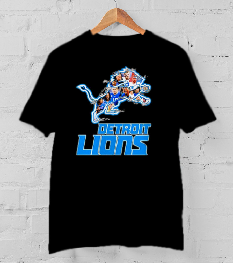 Detroit Lions Photos Coach Dan Campbell And Players Signatures T-Shirt