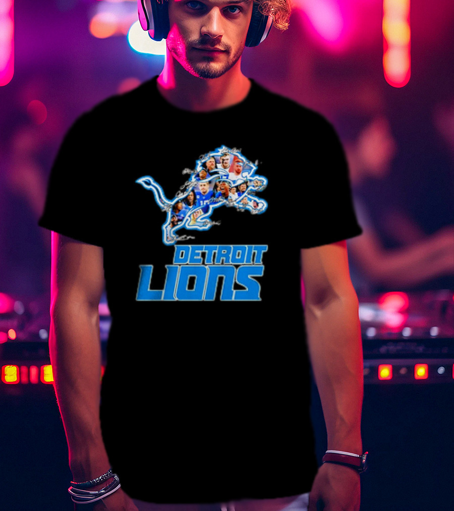Detroit Lions Photos Coach Dan Campbell And Players Signatures T-Shirt