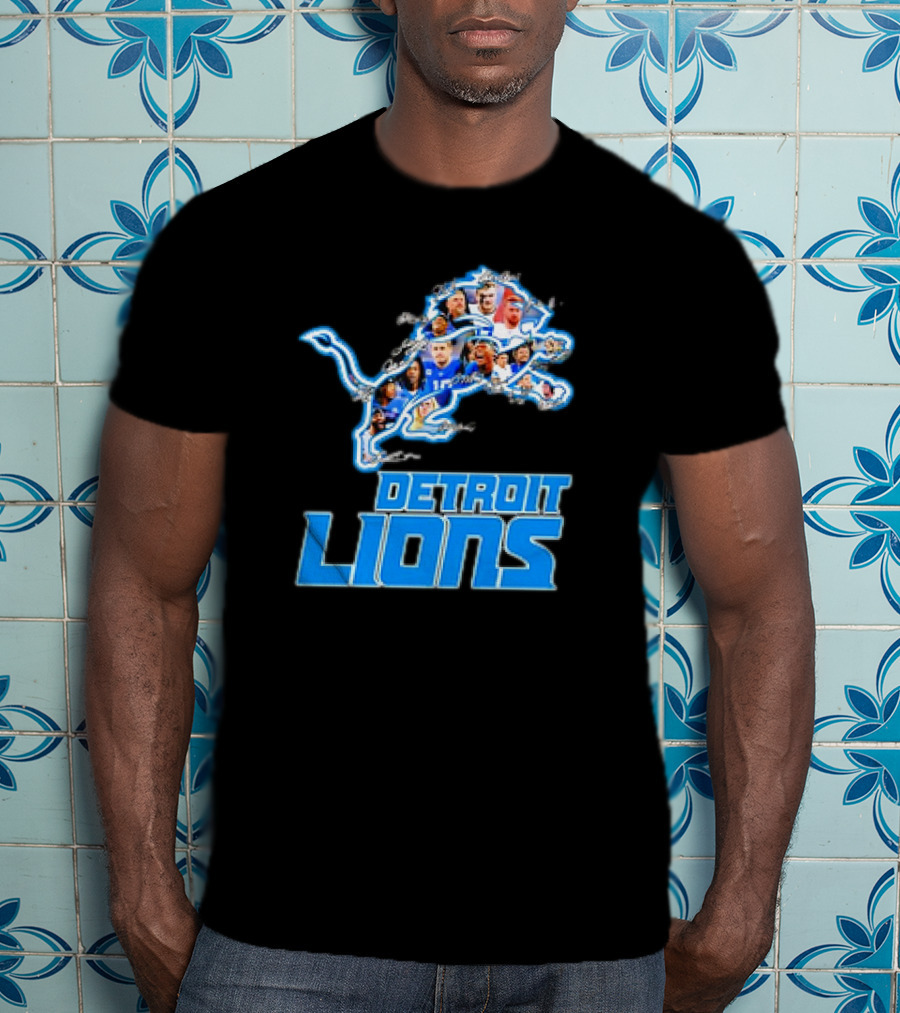 Detroit Lions Photos Coach Dan Campbell And Players Signatures T-Shirt
