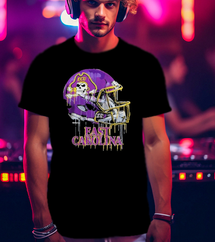 ECU Pirates Dripping Football Helmet T-Shirt