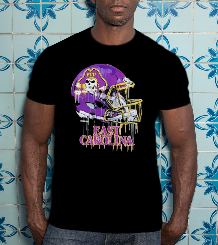 ECU Pirates Dripping Football Helmet T-Shirt