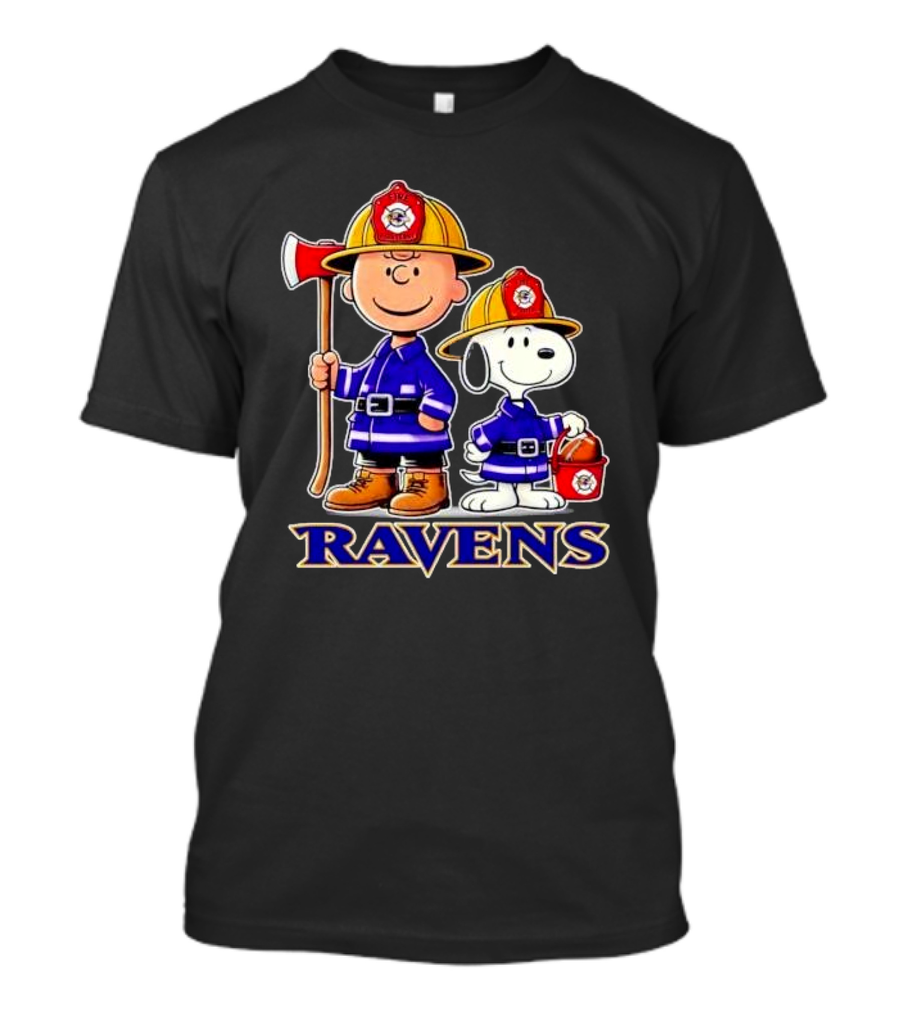 Firefighter Charlie Brown And Snoopy Baltimore Ravens T-Shirt