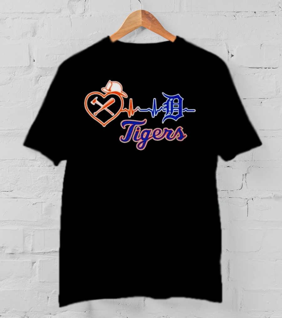 Firefighter Detroit Tigers Heartbeat T-Shirt