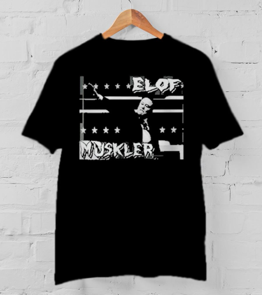 Elof Muskler Bold Star Pattern With Strongman Silhouette T-Shirt
