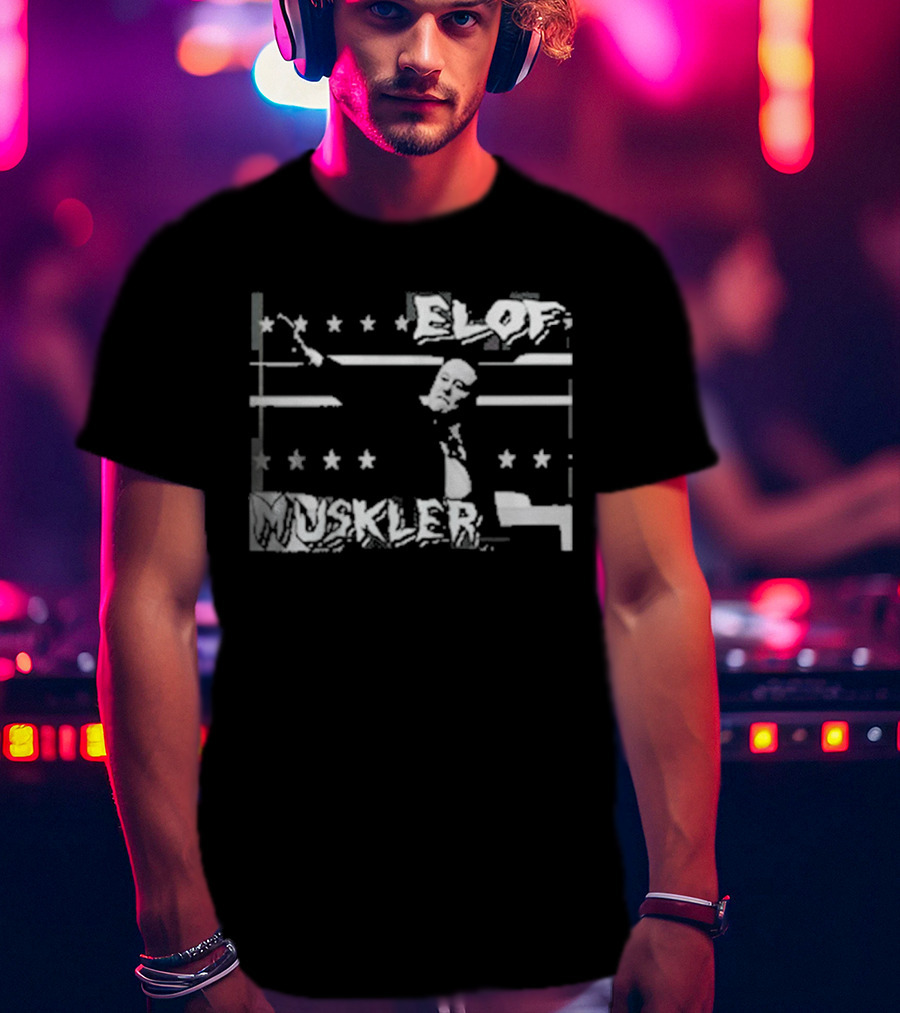 Elof Muskler Bold Star Pattern With Strongman Silhouette T-Shirt